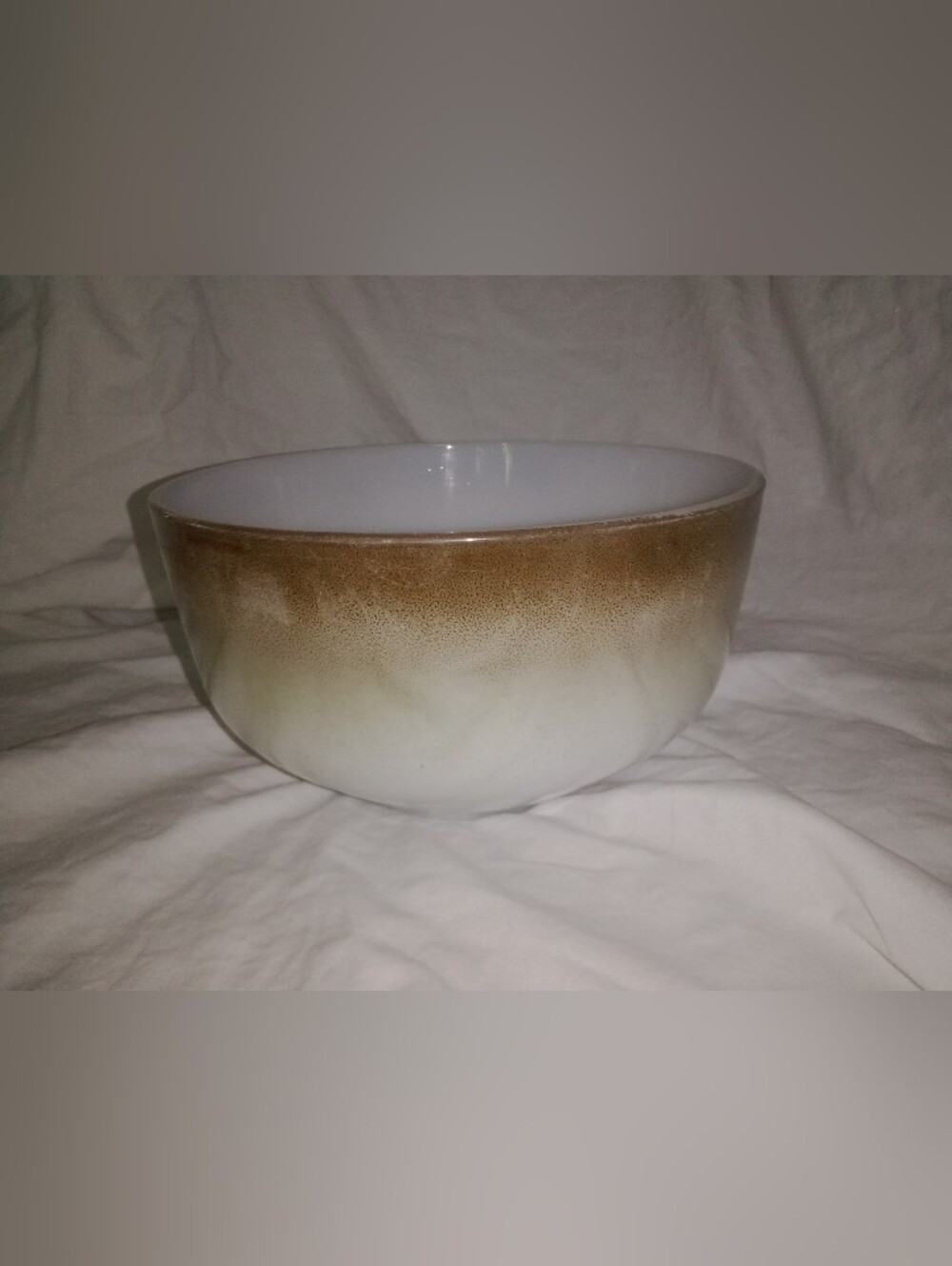 Vintage Federal Glass 2 1/2 Qt Green Brown Ombre Bowl Dish Retro